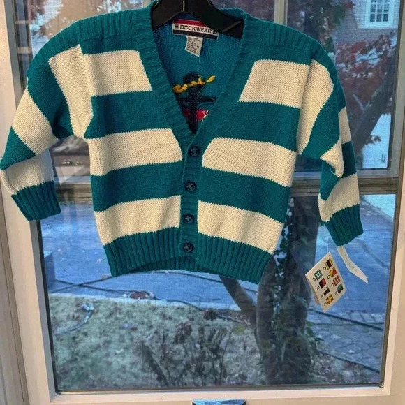 NWT Dockwear Kids Cardigan Sweater Teal & White Unisex Size 3T - Picture 12 of 12